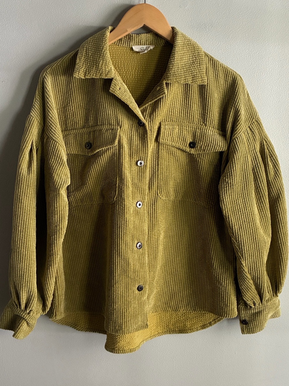 Easel Green Corduroy Shacket Small Oversized Button Front Jacket